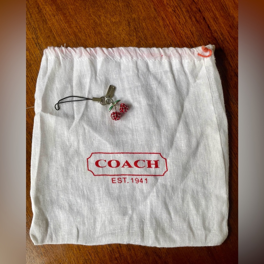 SOLDโผ๏ธVintage Coach Cherry Fruit Charm Y2K with Dust Bag - Picture 1 of 5